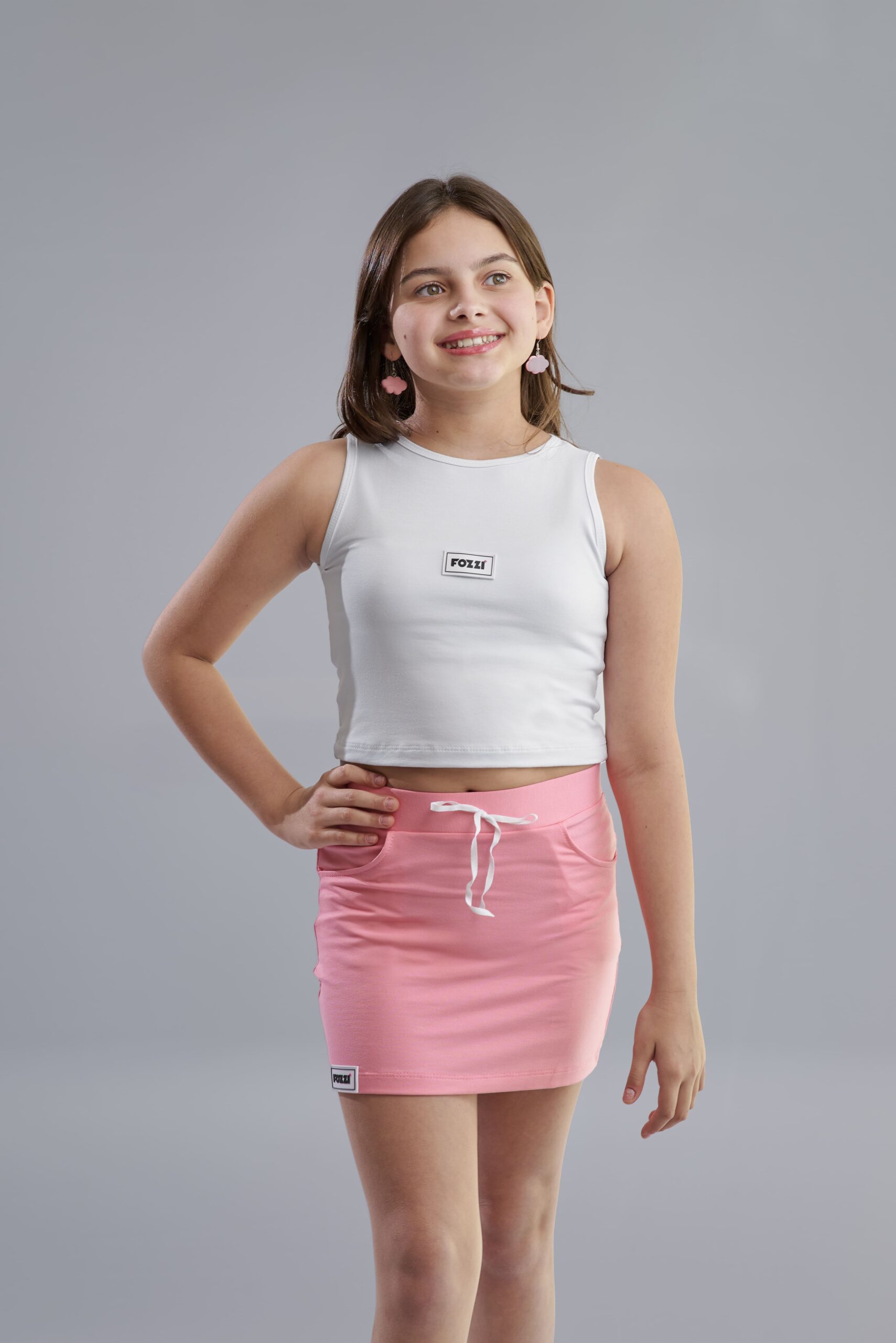 CONJUNTO NICOLLY  (conjunto teen regata cropped + mini saia rosa)