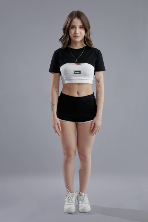 CONJUNTO MANU (top com sobreposição + mini shorts preto)